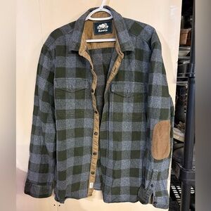 Roots Olive and Charcoal Checkered Men's Jacket Corduroy Elbow Patches